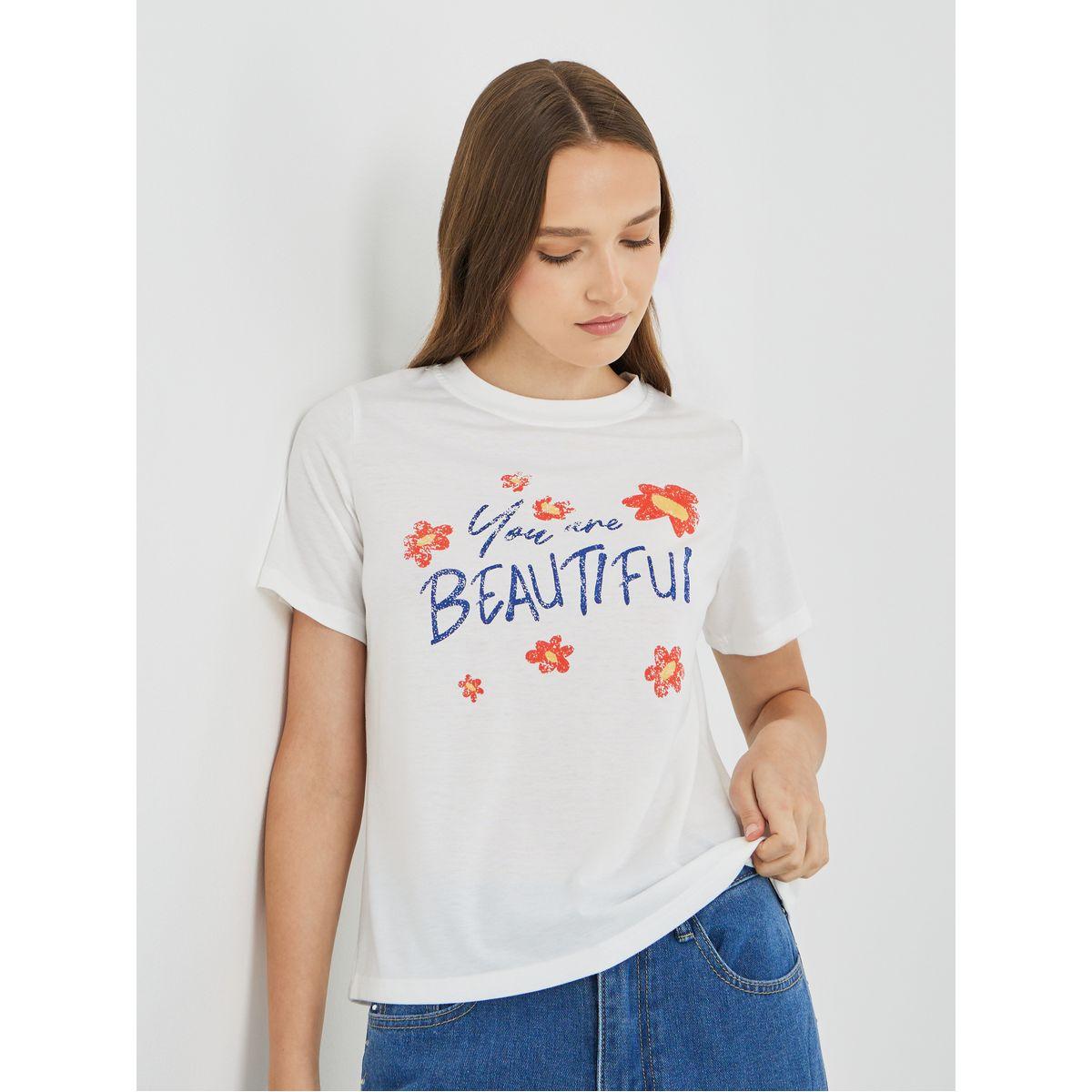 Styli Slogan Print Short Sleeve T-Shirt-women-clothing-tshirts-image-1
