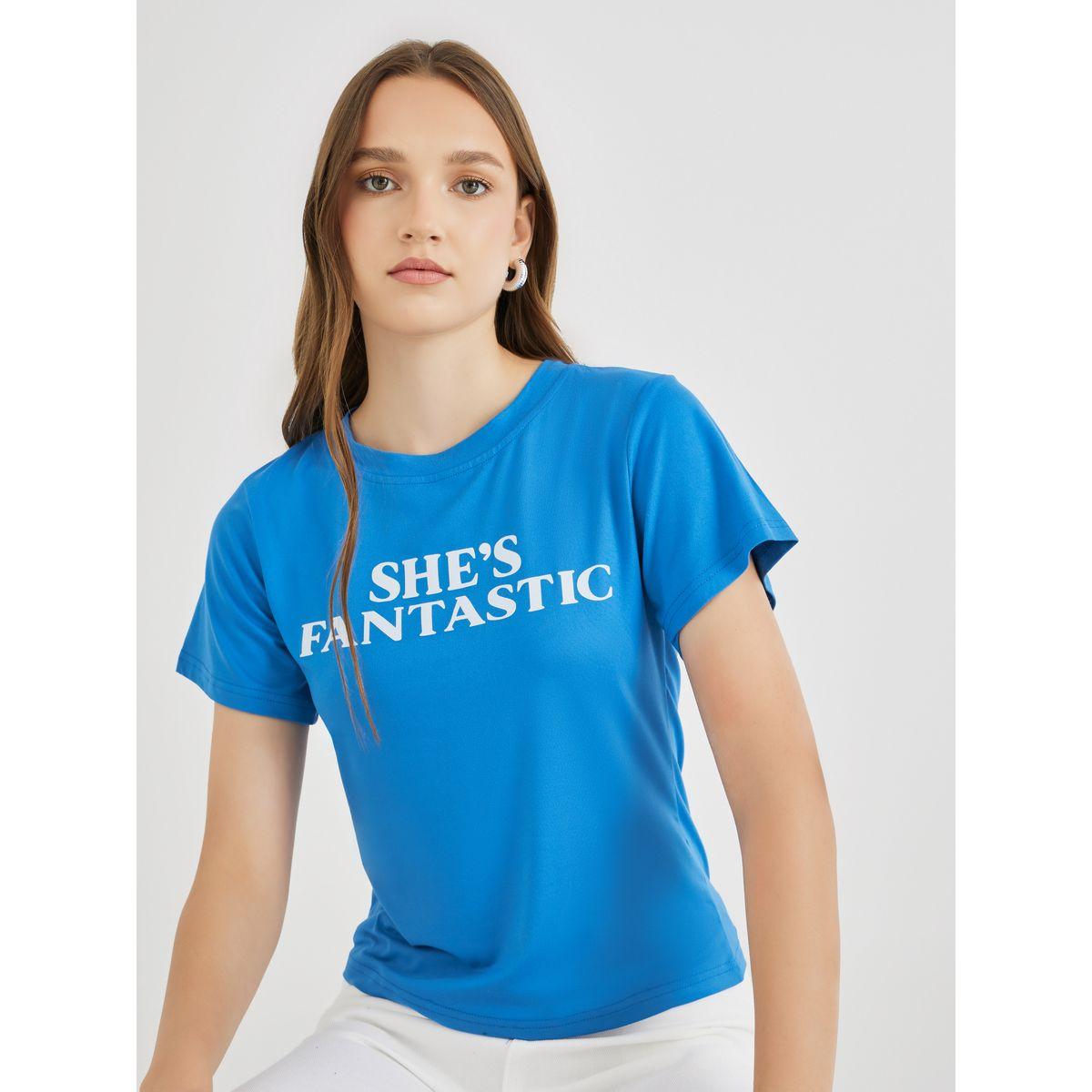 Styli Slogan Print Short Sleeve T-Shirt-women-clothing-tshirts-image-1