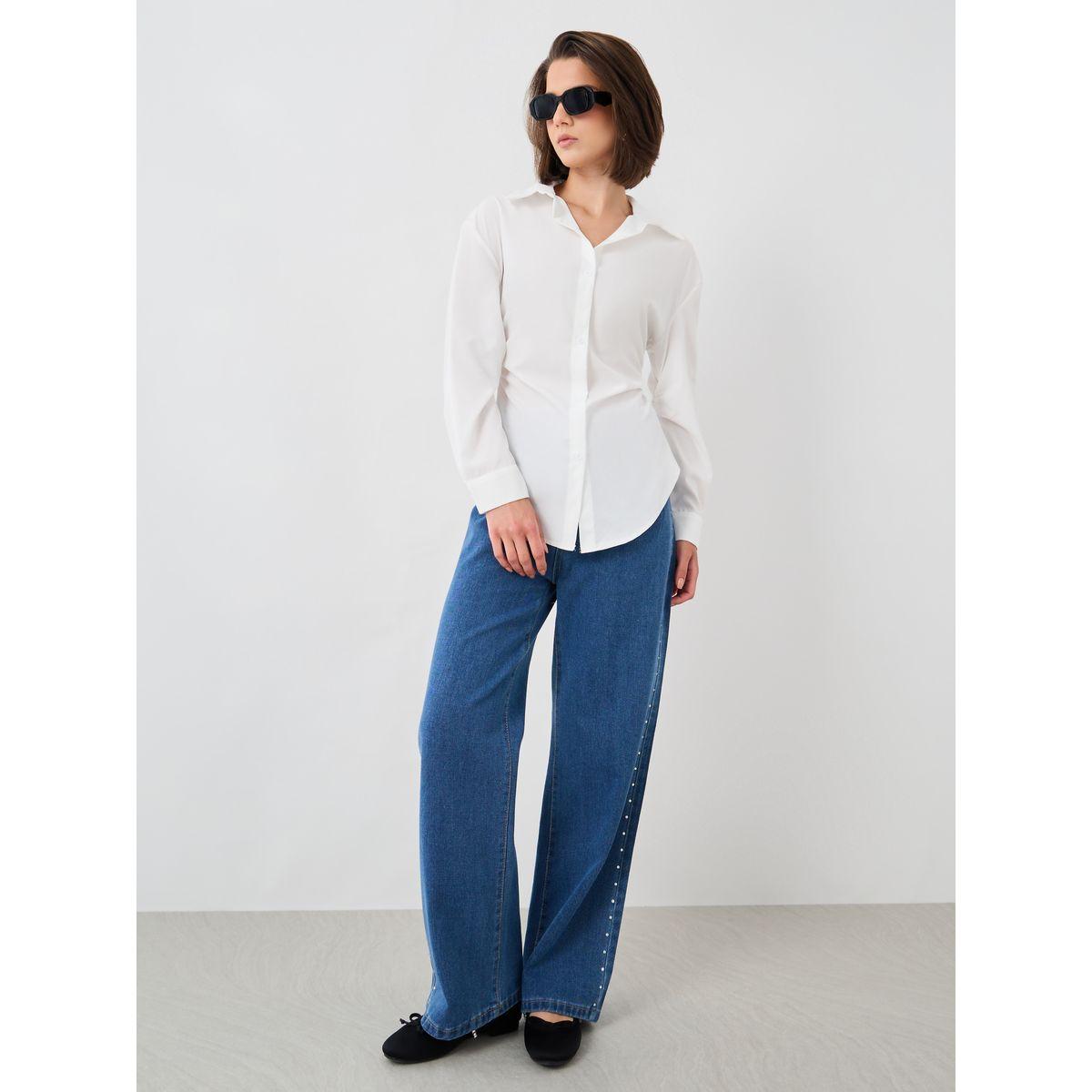 Styli Solid Gathered Detail Spread Collar Shirt-women-clothing-shirtsandblouses-shirts-image-2
