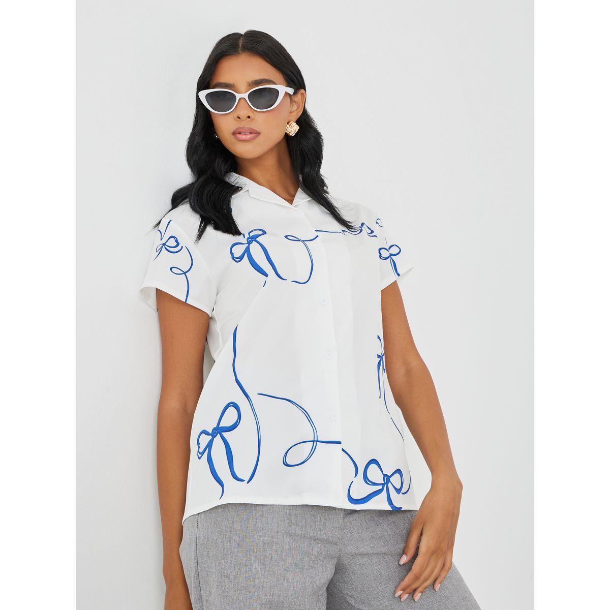Styli Camp Collar Graphic Print Shirt with Button Closure-women-clothing-shirtsandblouses-shirts-image-1
