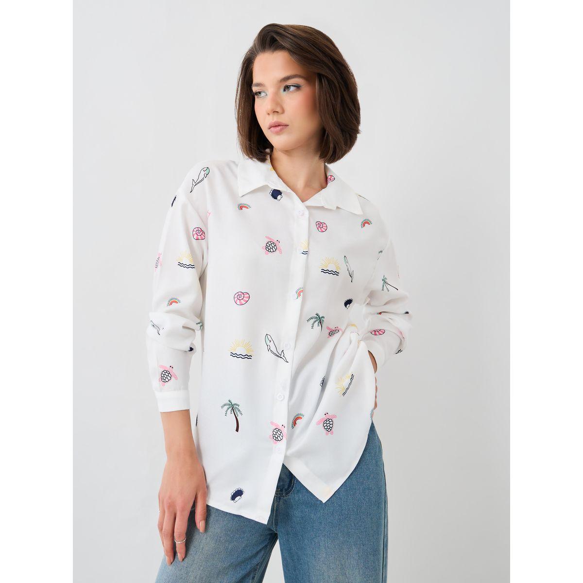 بلوزة فضفاضة مطبعة بالكامل مع ياقة سبريد-women-clothing-shirtsandblouses-shirts-image-1