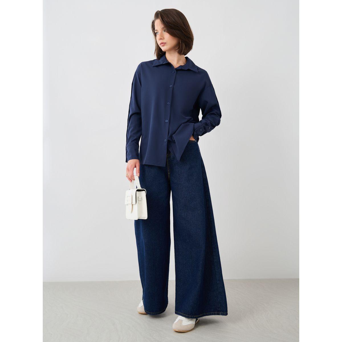 Styli Solid Spread Collar Oversized Shirt-women-clothing-shirtsandblouses-shirts-image-2