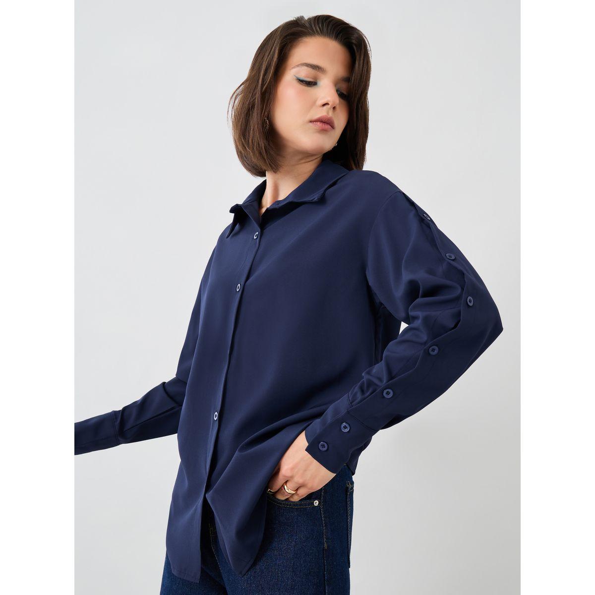 Styli Solid Spread Collar Oversized Shirt-women-clothing-shirtsandblouses-shirts-image-5