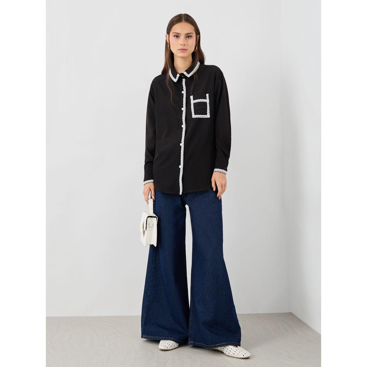 بلوزة فضفاضة سادة بتفاصيل دانتيل وأكمام طويلة-women-clothing-shirtsandblouses-shirts-image-2