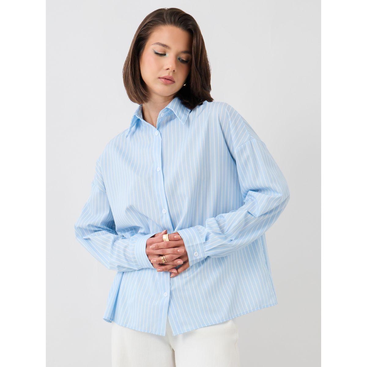 Styli Striped Spread Collar Oversized Shirt-women-clothing-shirtsandblouses-shirts-image-1