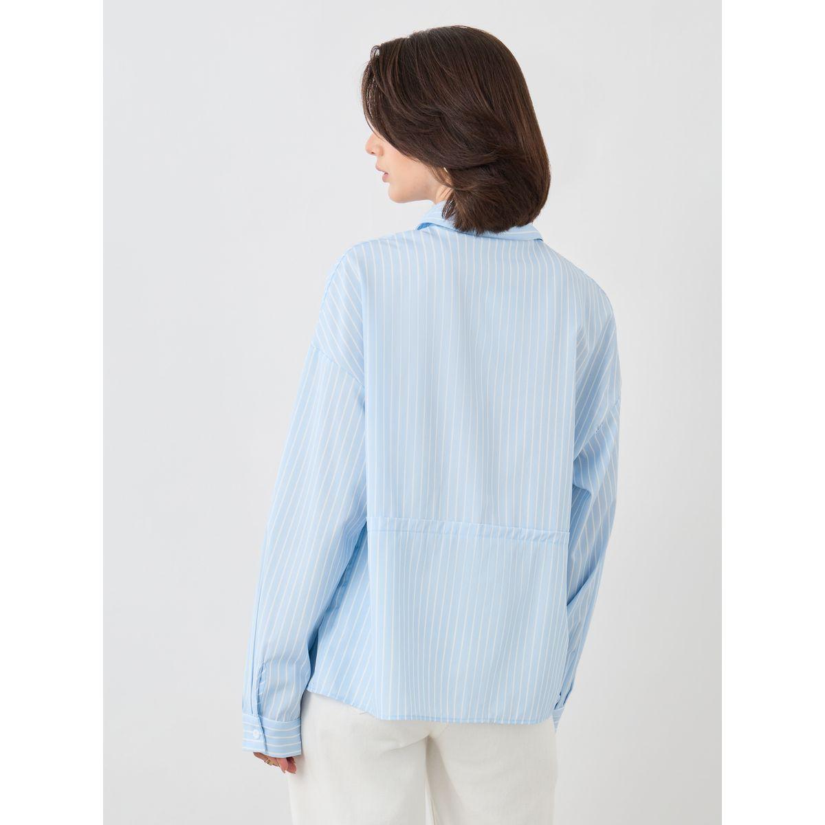 بلوزة فضفاضة مخططة بياقة سبريد-women-clothing-shirtsandblouses-shirts-image-5