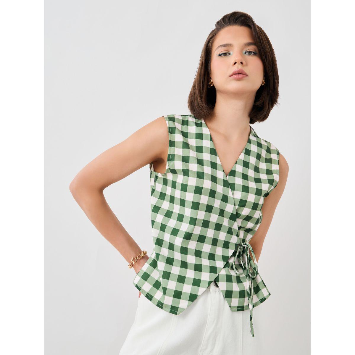 بلوزة بلا أكمام بنمط مربعات مع أربطة-women-clothing-shirtsandblouses-blouses-image-3