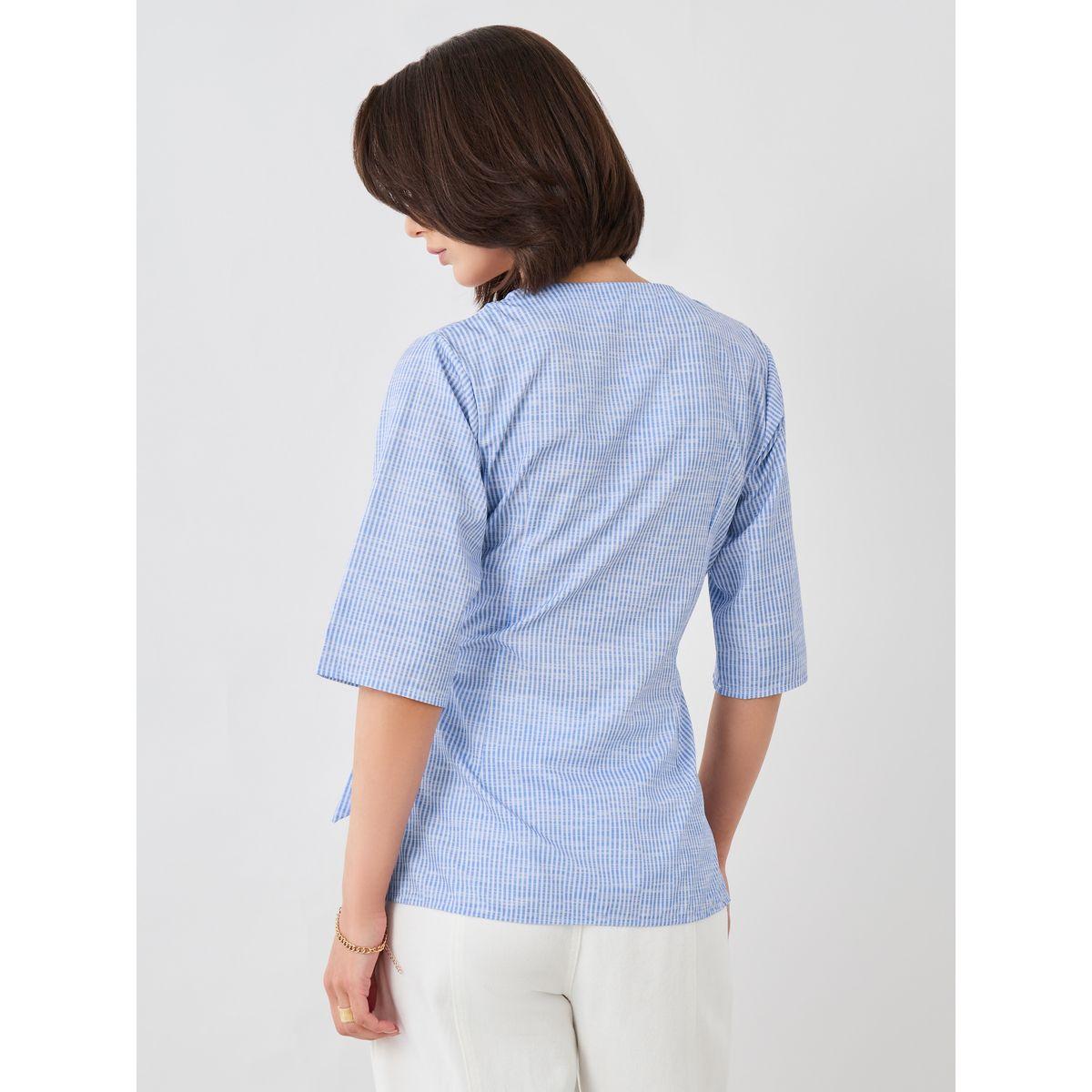 Styli Striped V-Neck Short Sleeve Wrap Top-women-clothing-shirtsandblouses-blouses-image-4