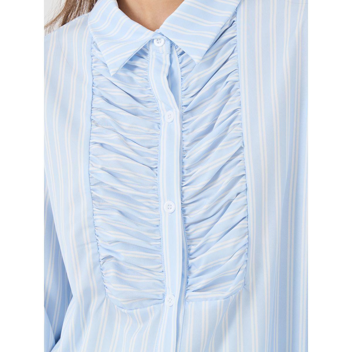 Styli Striped Spread Collar Oversized Shirt with Gathered Detail-women-clothing-shirtsandblouses-shirts-image-4