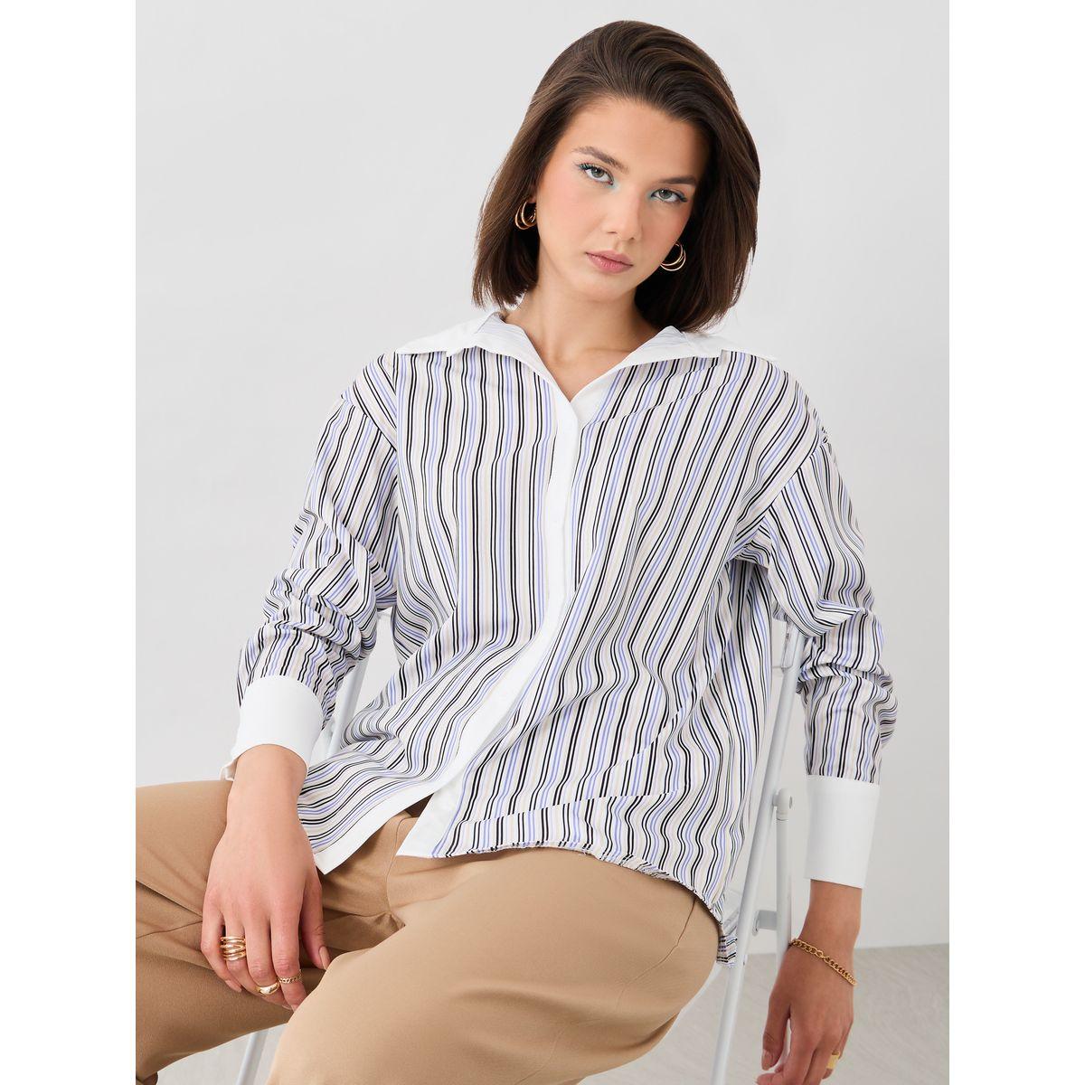Styli Striped Spread Collar Oversized Shirt-women-clothing-shirtsandblouses-shirts-image-1