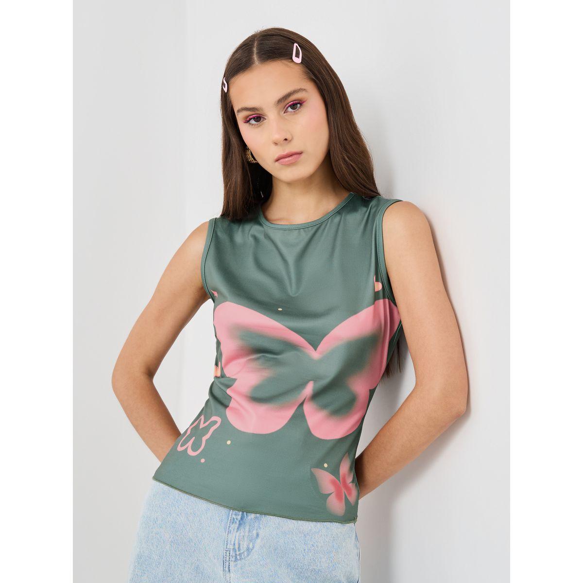 بلوزة بلا أكمام مطبعة بزهور مع ياقة دائرية-women-clothing-shirtsandblouses-blouses-image-1