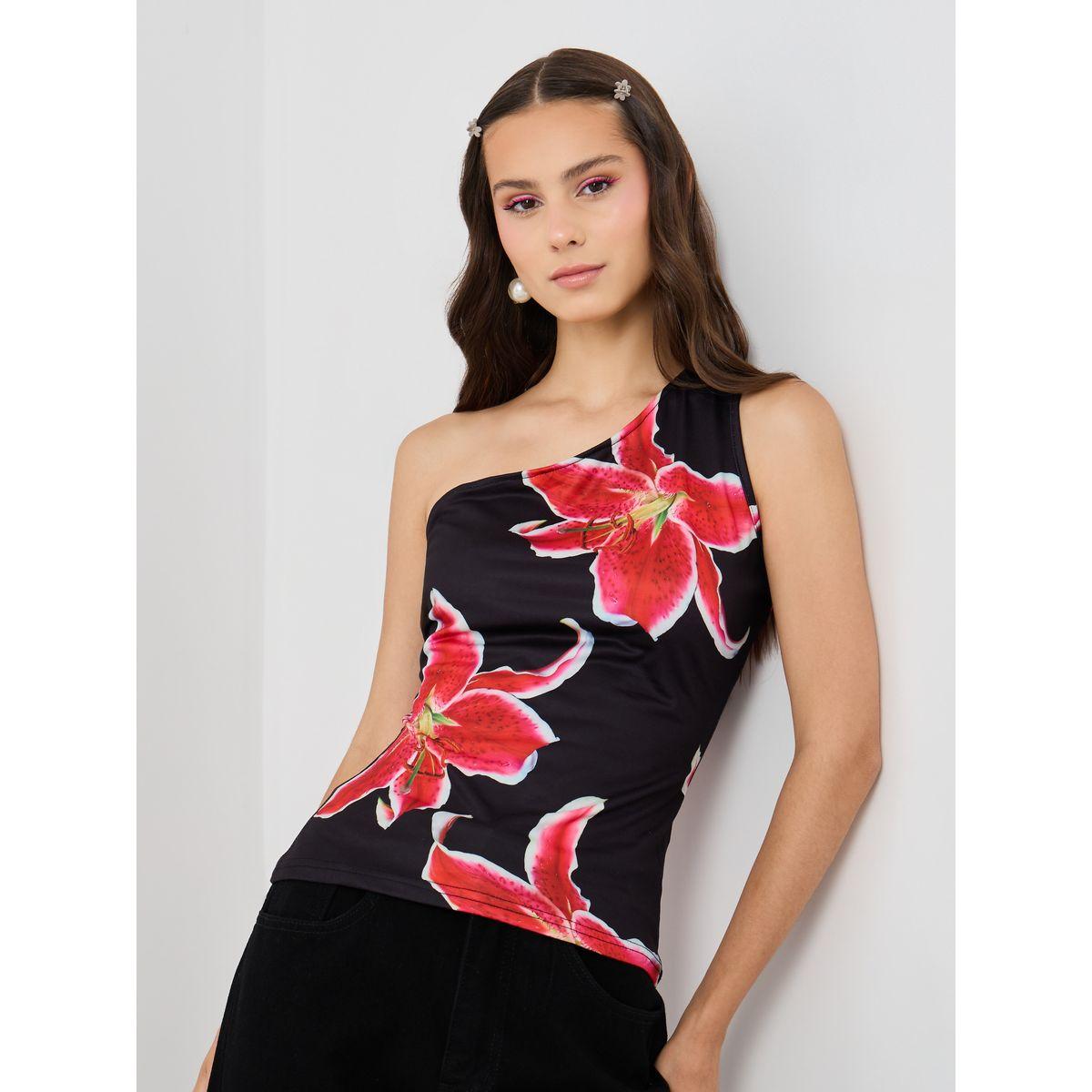 بلوزة بلا أكمام بكتف واحد وطبعة زهور-women-clothing-shirtsandblouses-blouses-image-1