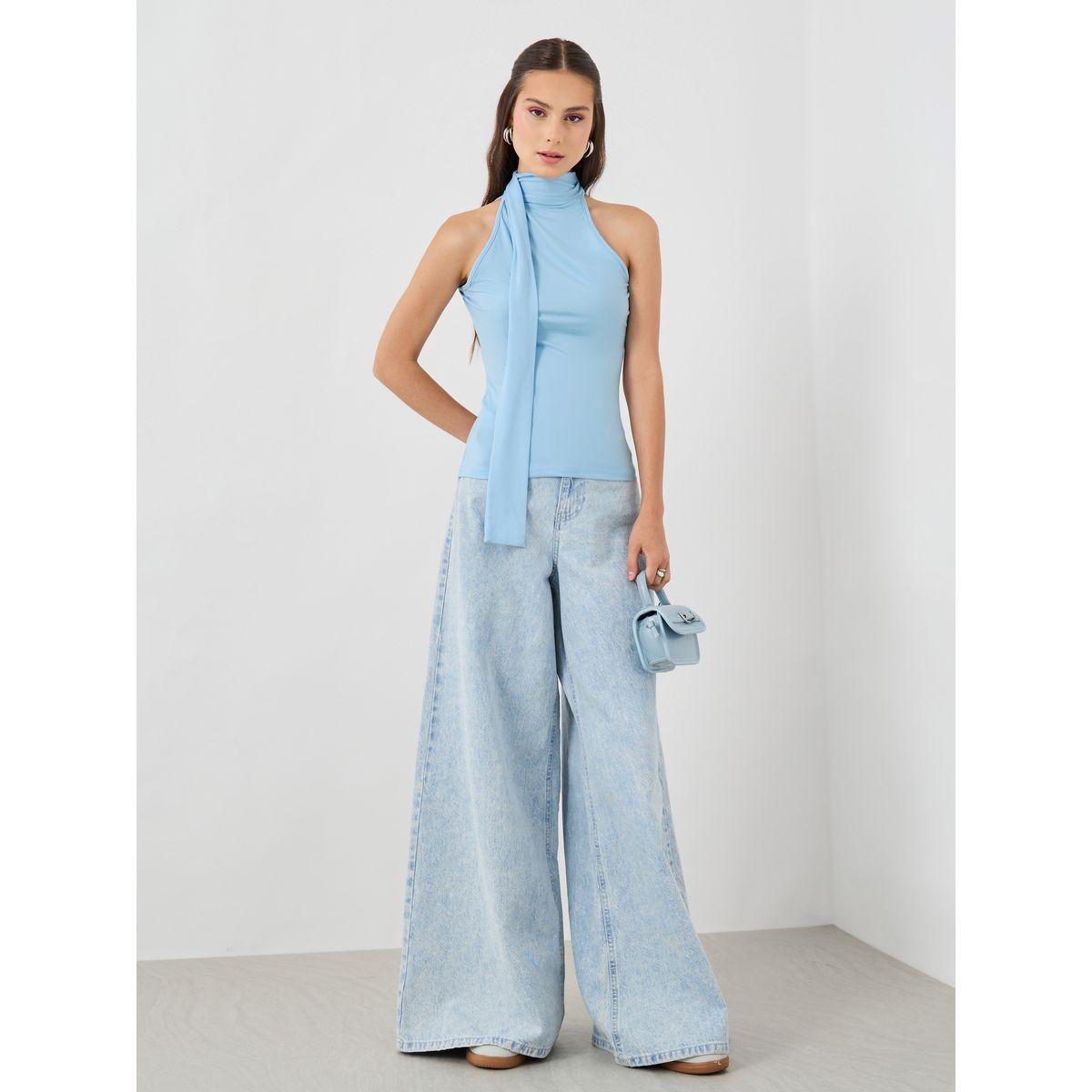 Styli Solid Sleeveless High Neck with Tie-Up Detail Top-women-clothing-shirtsandblouses-blouses-image-2