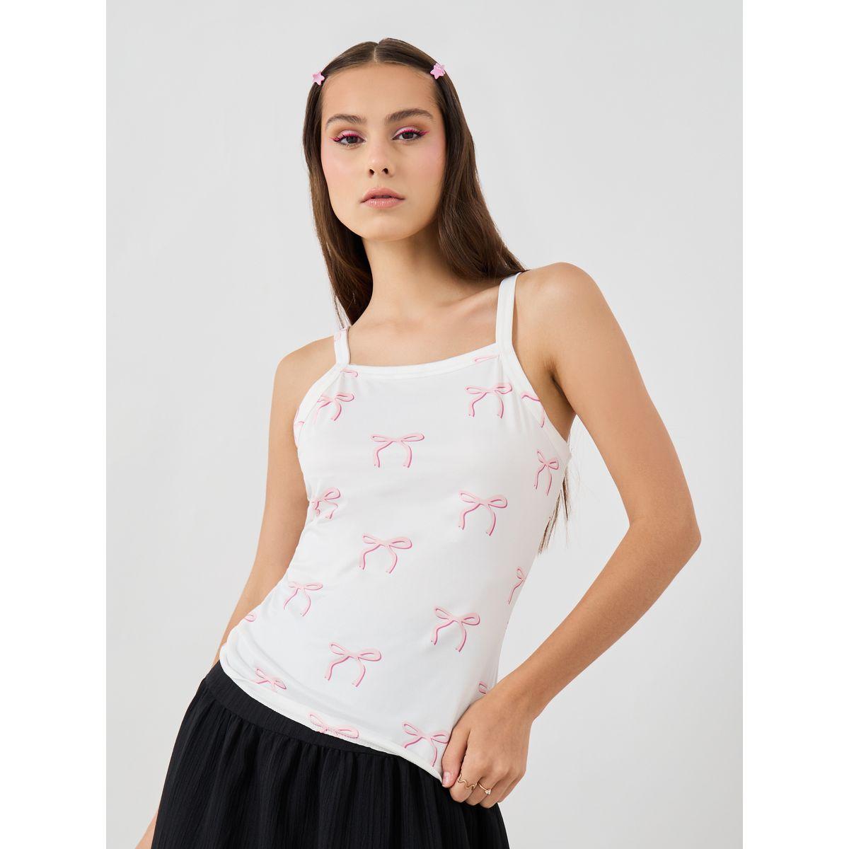 Styli Bow Print Square Neck Strappy Cami Top-women-clothing-tshirts-image-2