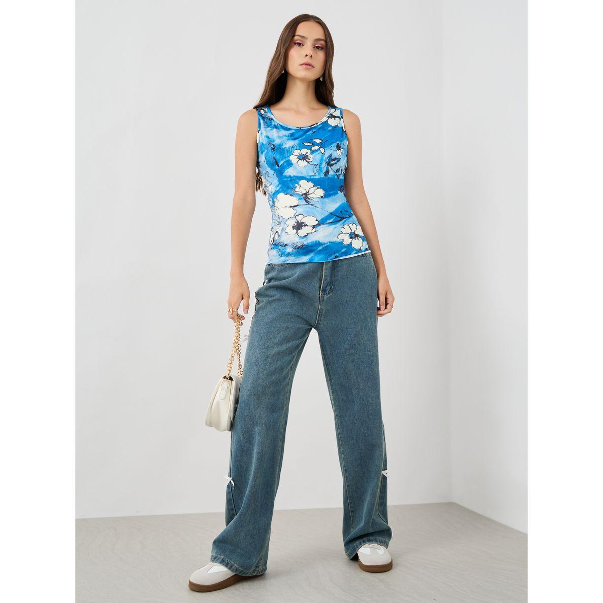 بلوزة بلا أكمام مع ياقة دائرية وطبعة زهور-women-clothing-shirtsandblouses-blouses-image-3