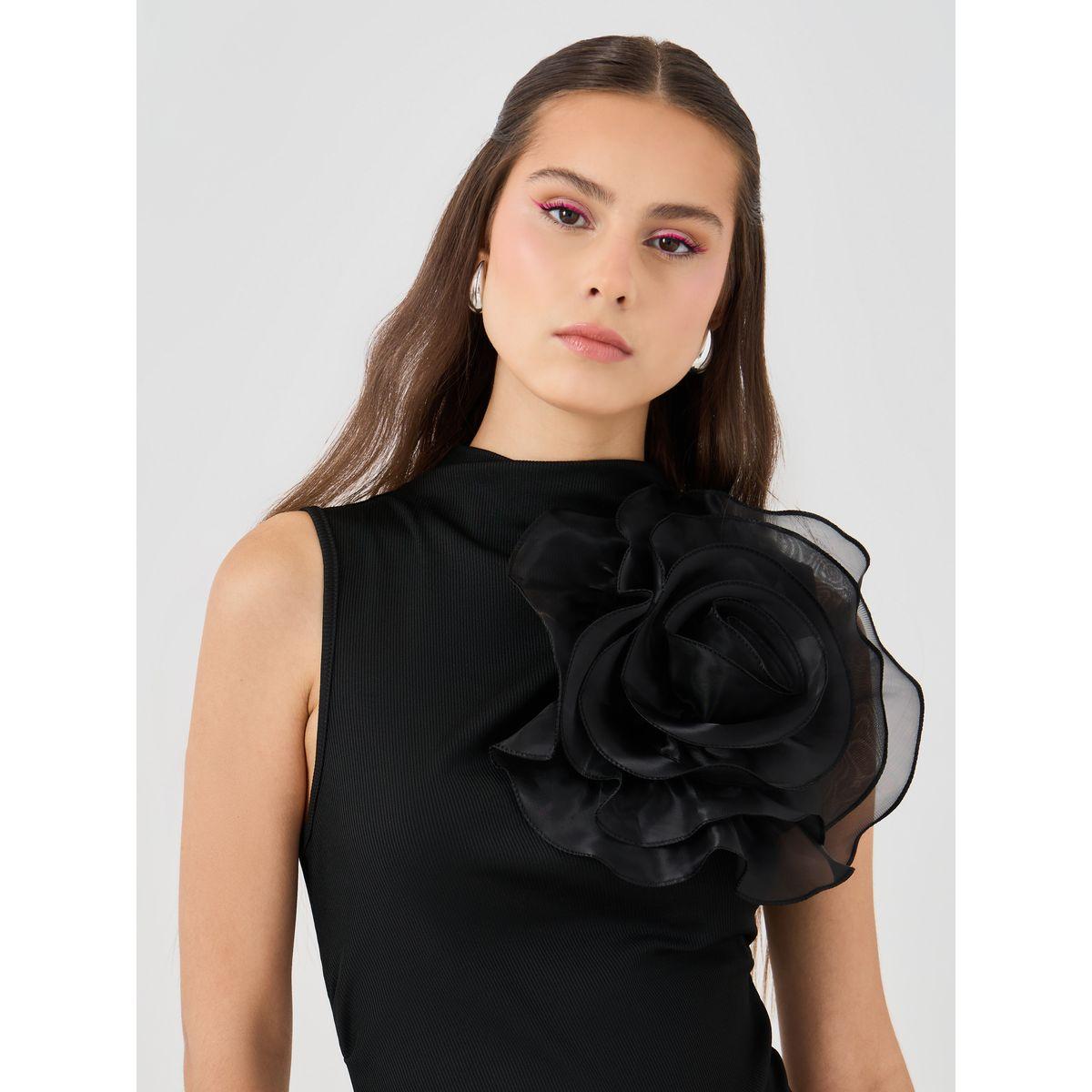 Styli Solid Sleeveless Top with Flower Corsage Detail-women-clothing-shirtsandblouses-blouses-image-4