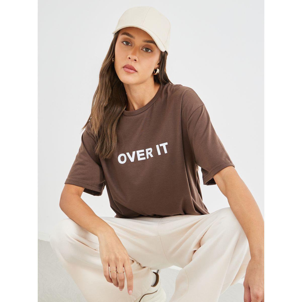تيشيرت بطبعة كتابة وأكمام قصيرة-women-clothing-tshirts-image-1