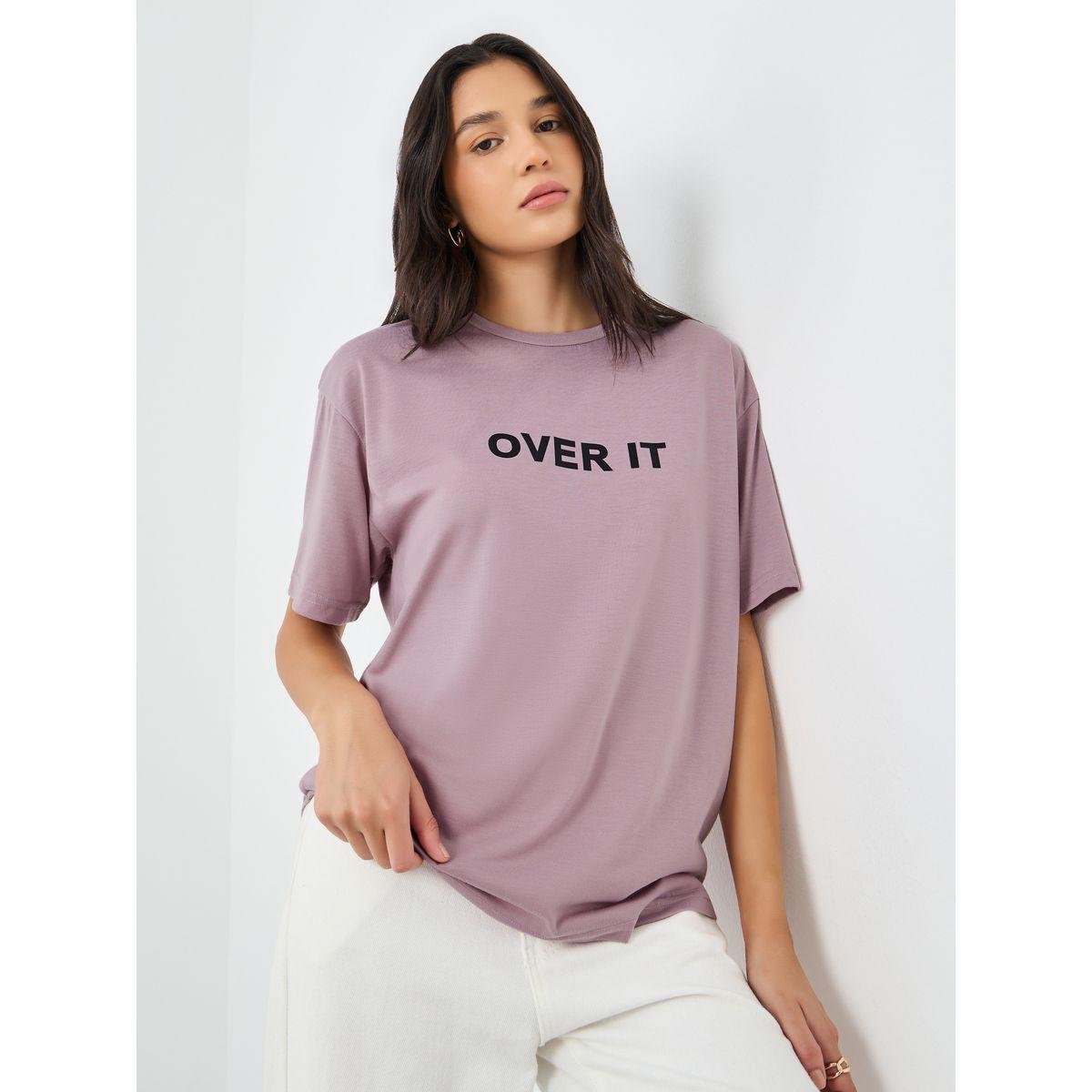 Styli Women Purple Slogan Print Oversized T-Shirt-women-clothing-tshirts-image-1