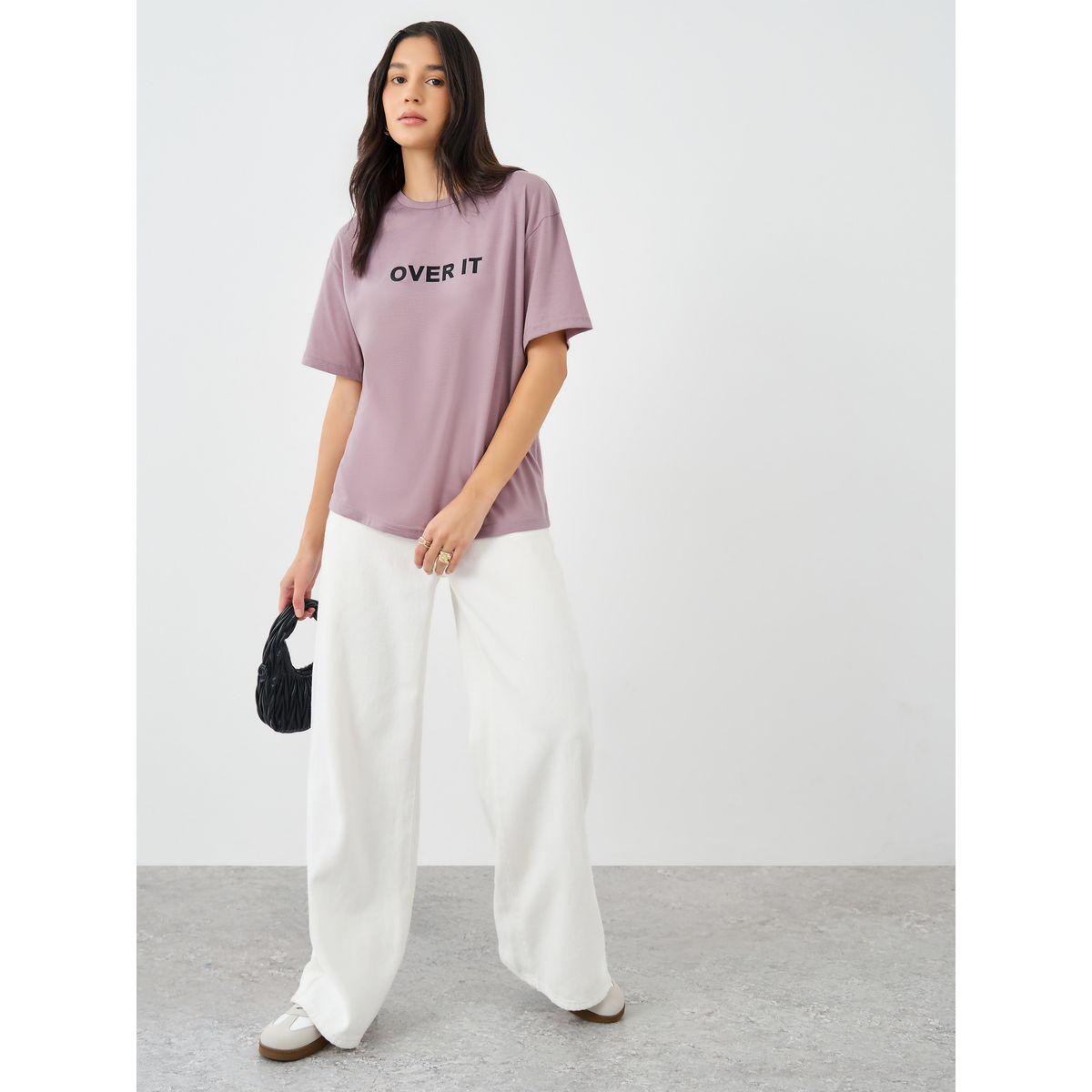Styli Women Purple Slogan Print Oversized T-Shirt-women-clothing-tshirts-image-2