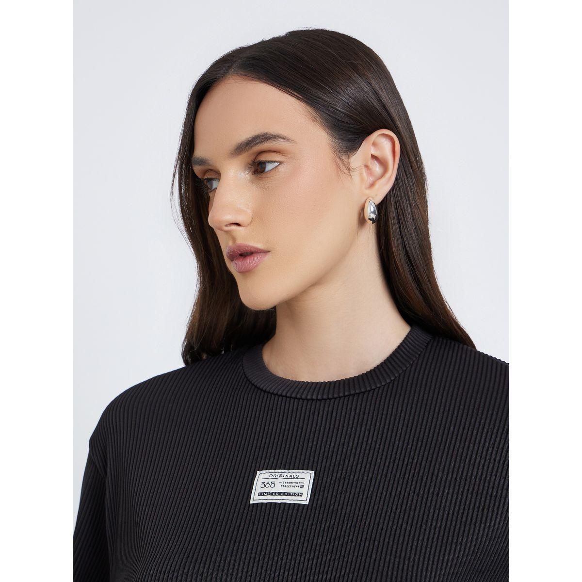 Styli Women Black Ribbed Oversized T-Shirt-women-clothing-tshirts-image-3