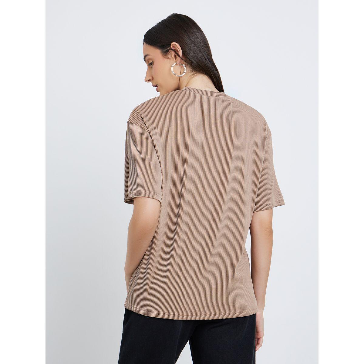 Styli Women Brown Ribbed Oversized T-Shirt-women-clothing-tshirts-image-4