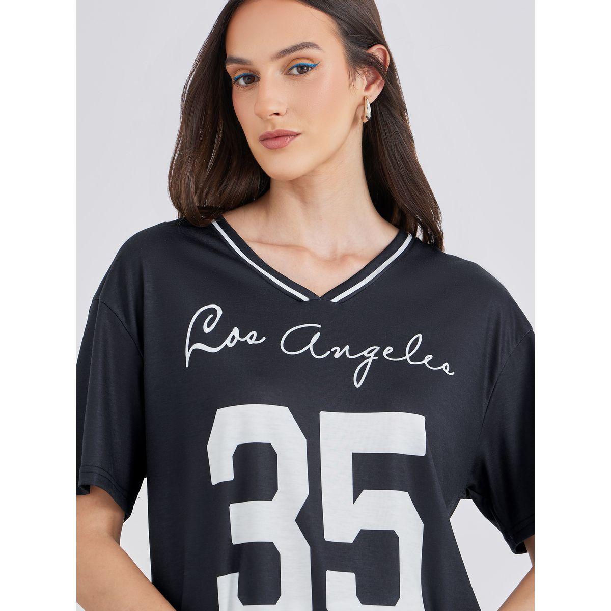 Styli Women Black Graphic Print V Neck Oversized T-Shirt-women-clothing-tshirts-image-3