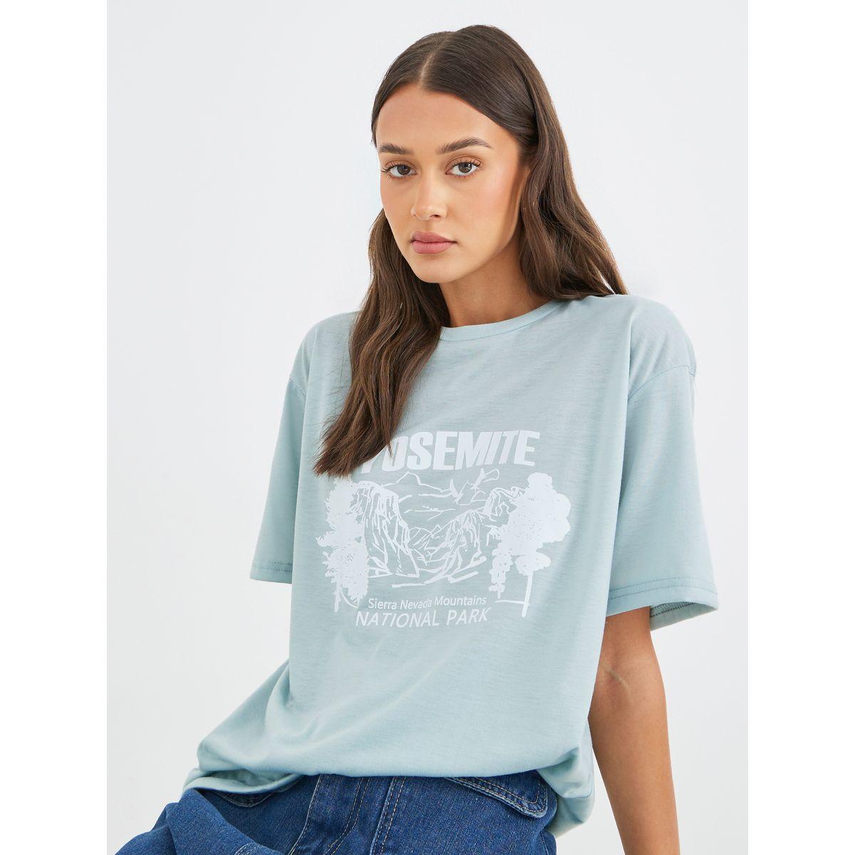 Styli Women Green Yosemite Graphic Oversized T-Shirt-women-clothing-tshirts-image-1
