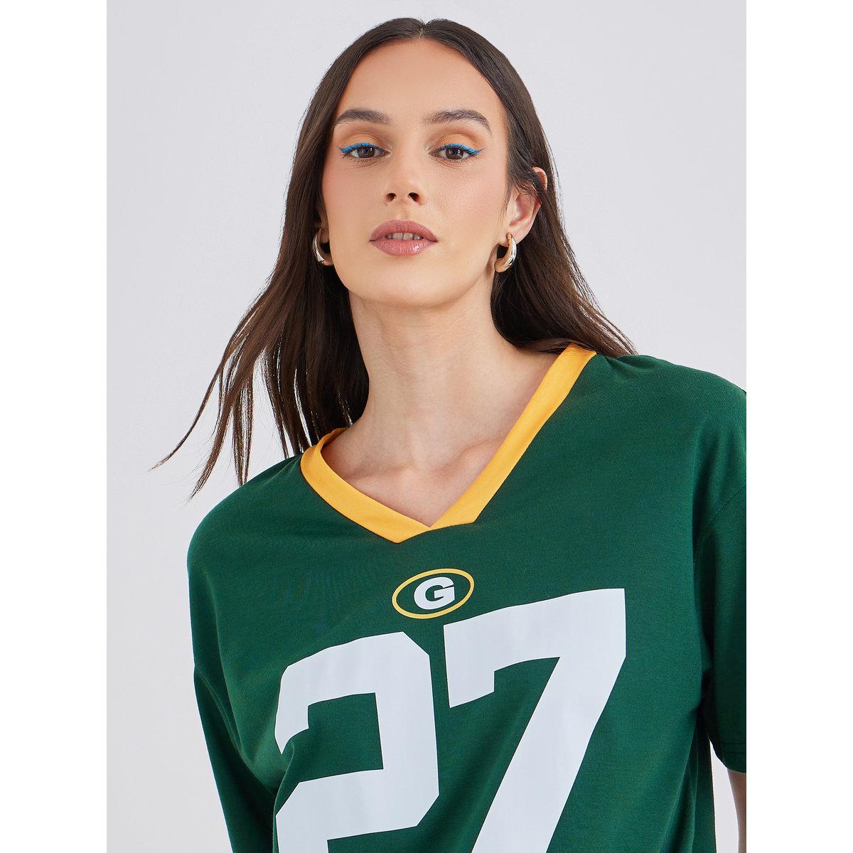 Styli Women Dark Green Graphic Print V Neck Oversized T-Shirt-women-clothing-tshirts-image-3