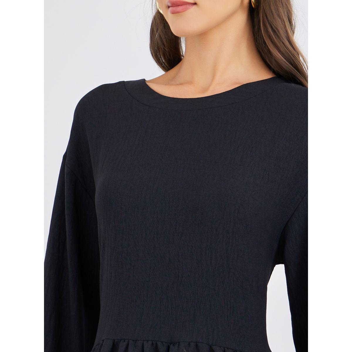 Styli Crinkled Long Sleeve A-Line Midi Dress with Pockets-women-clothing-dresses-image-4