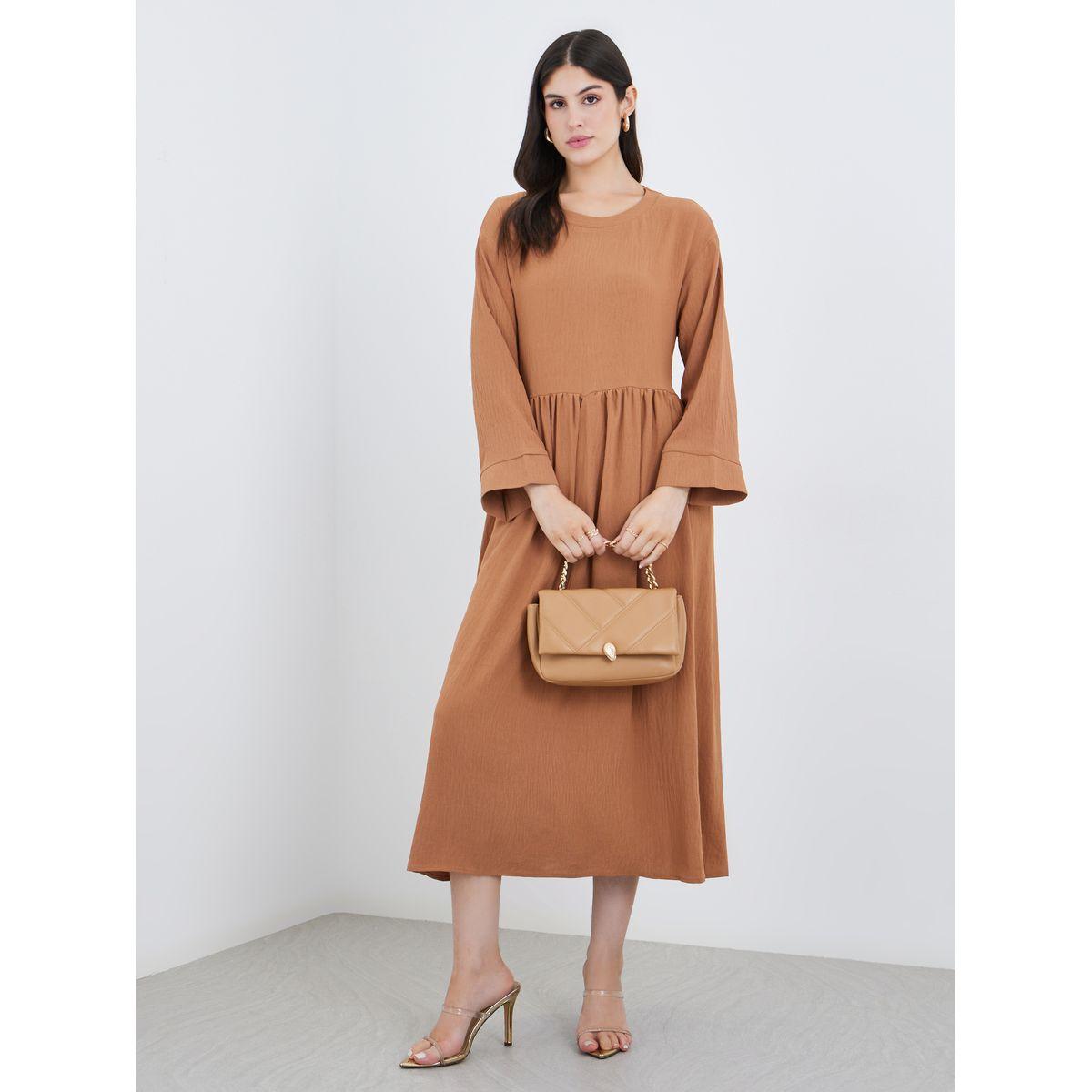 فستان ميدي بتفاصيل مُجمعة-women-clothing-dresses-image-1