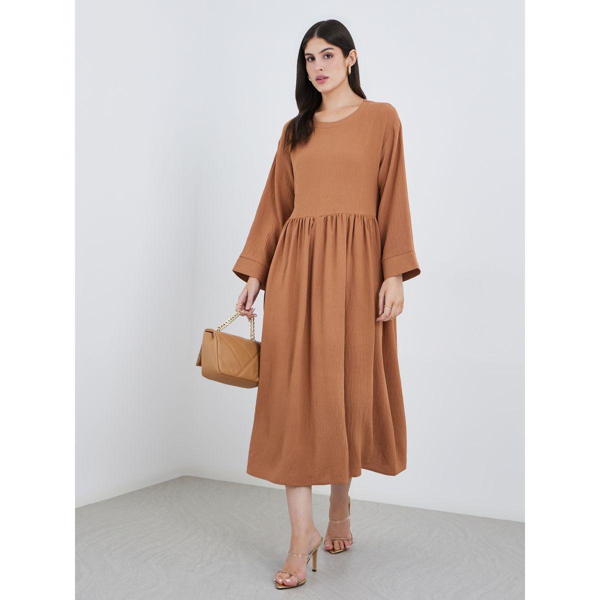 فستان ميدي بتفاصيل مُجمعة-women-clothing-dresses-image-2