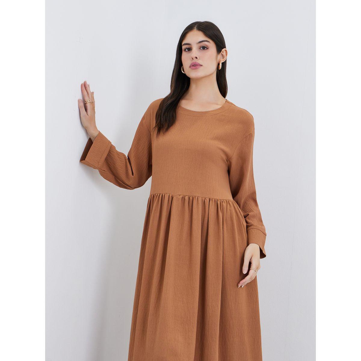 Styli Crinkle Crepe Gathered Detail Midi Dress-women-clothing-dresses-image-3