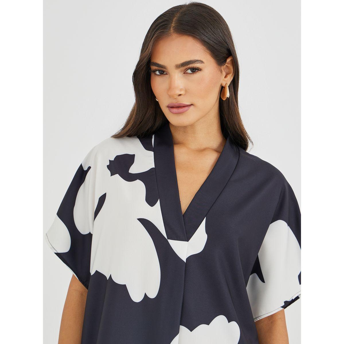 فستان طويل بطبعة زهور وأكمام خفاش-women-clothing-dresses-image-4