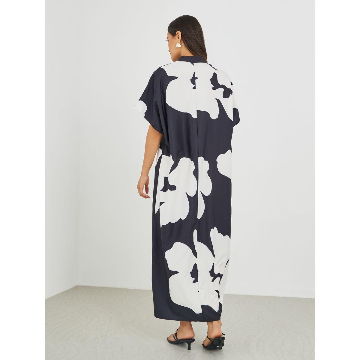 فستان طويل بطبعة زهور وأكمام خفاش-women-clothing-dresses-image-5