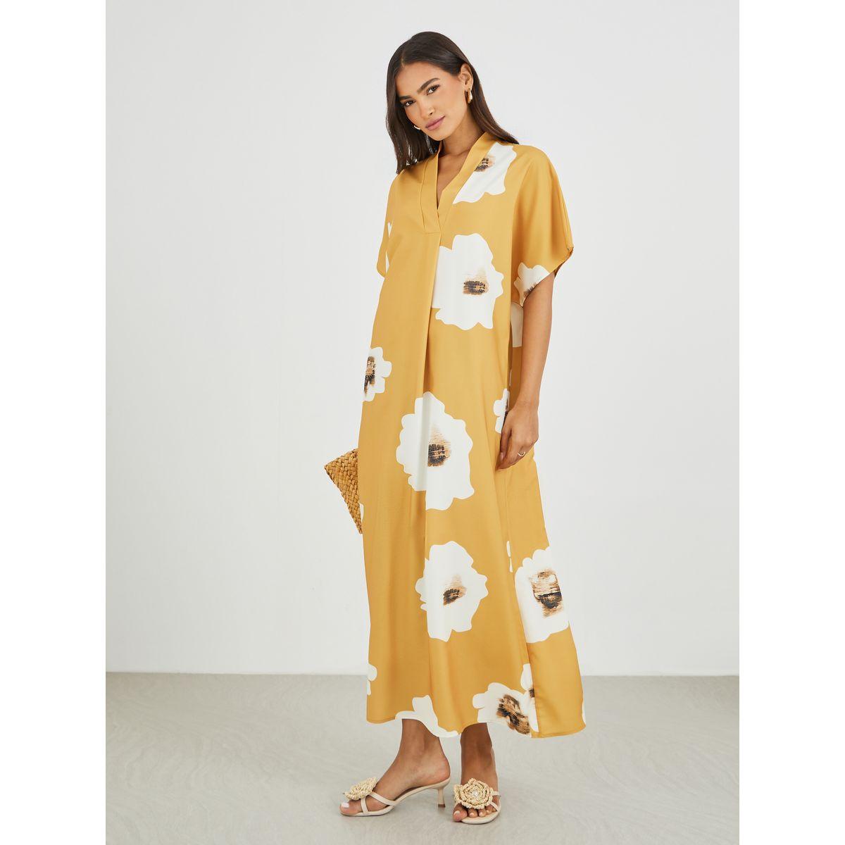 فستان طويل بطبعة زهور وأكمام خفاش-women-clothing-dresses-image-1