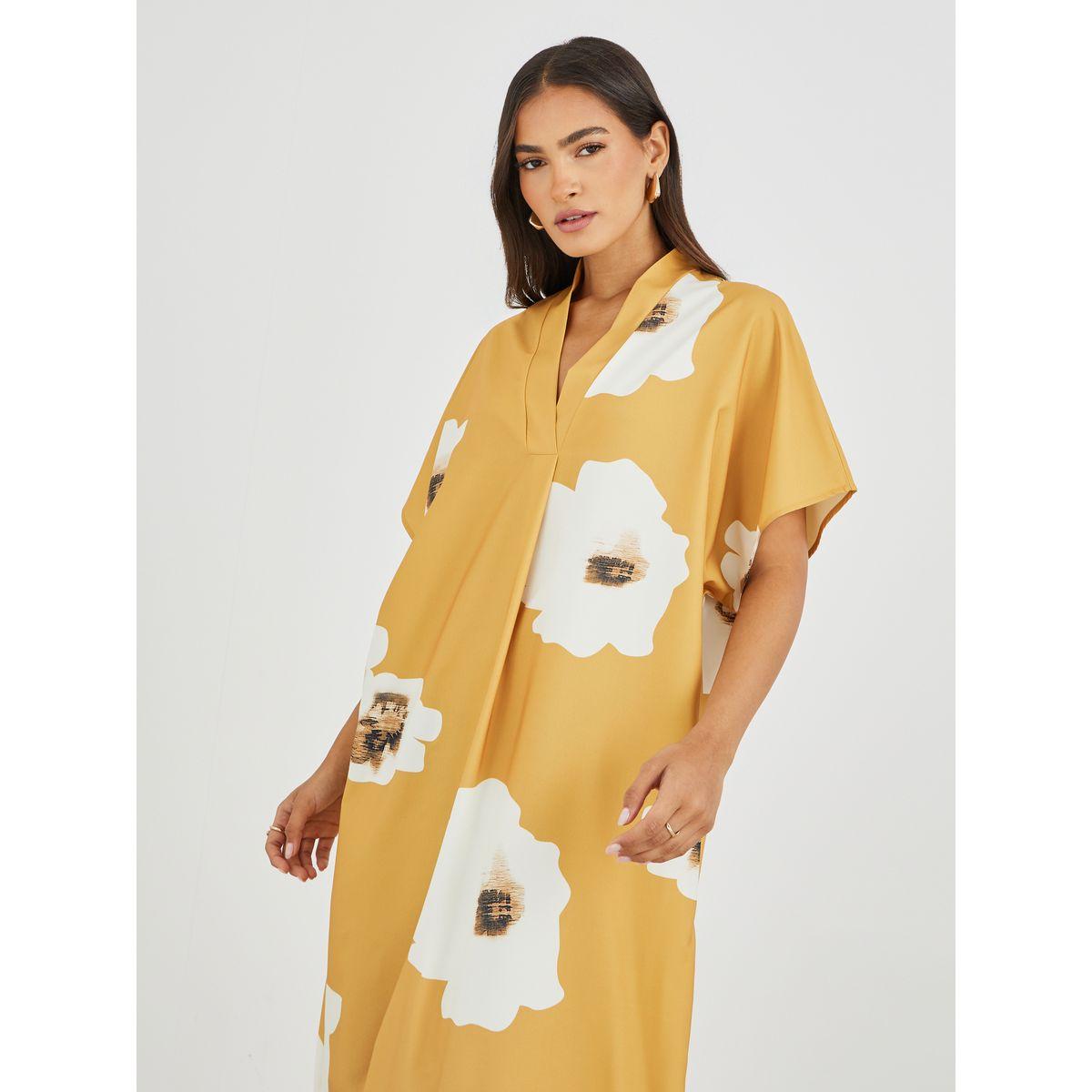 فستان طويل بطبعة زهور وأكمام خفاش-women-clothing-dresses-image-3