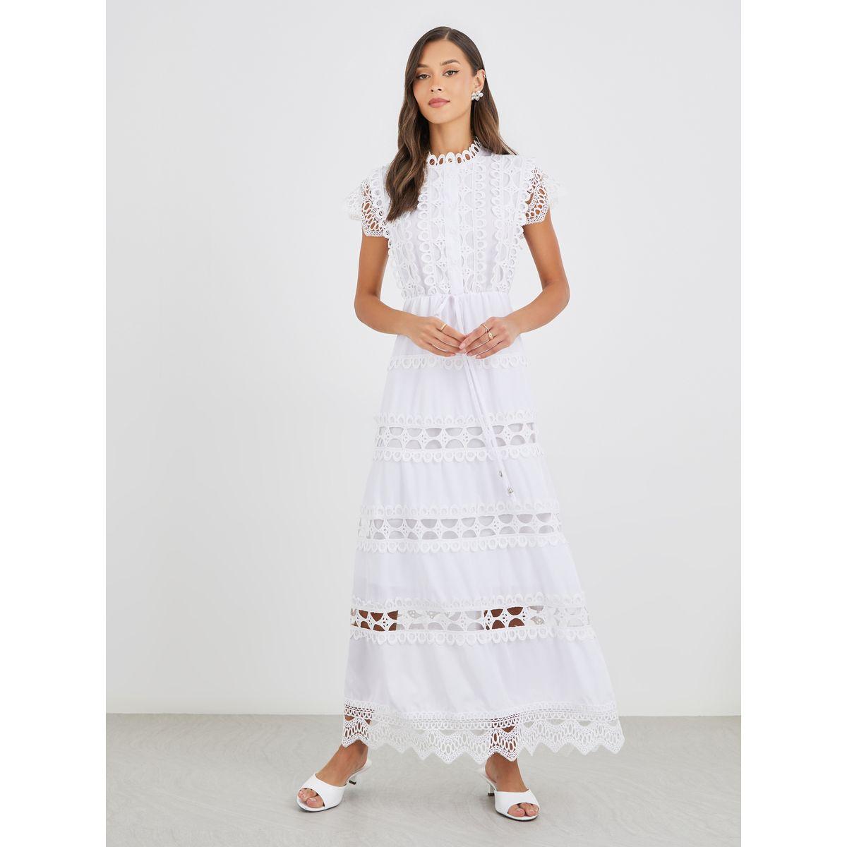 فستان طويل سادة بأكمام طويلة وكسرات مع أربطة-women-clothing-dresses-image-2