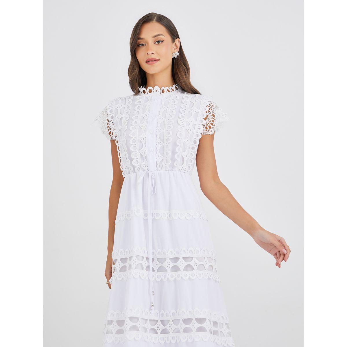 فستان طويل سادة بأكمام طويلة وكسرات مع أربطة-women-clothing-dresses-image-3
