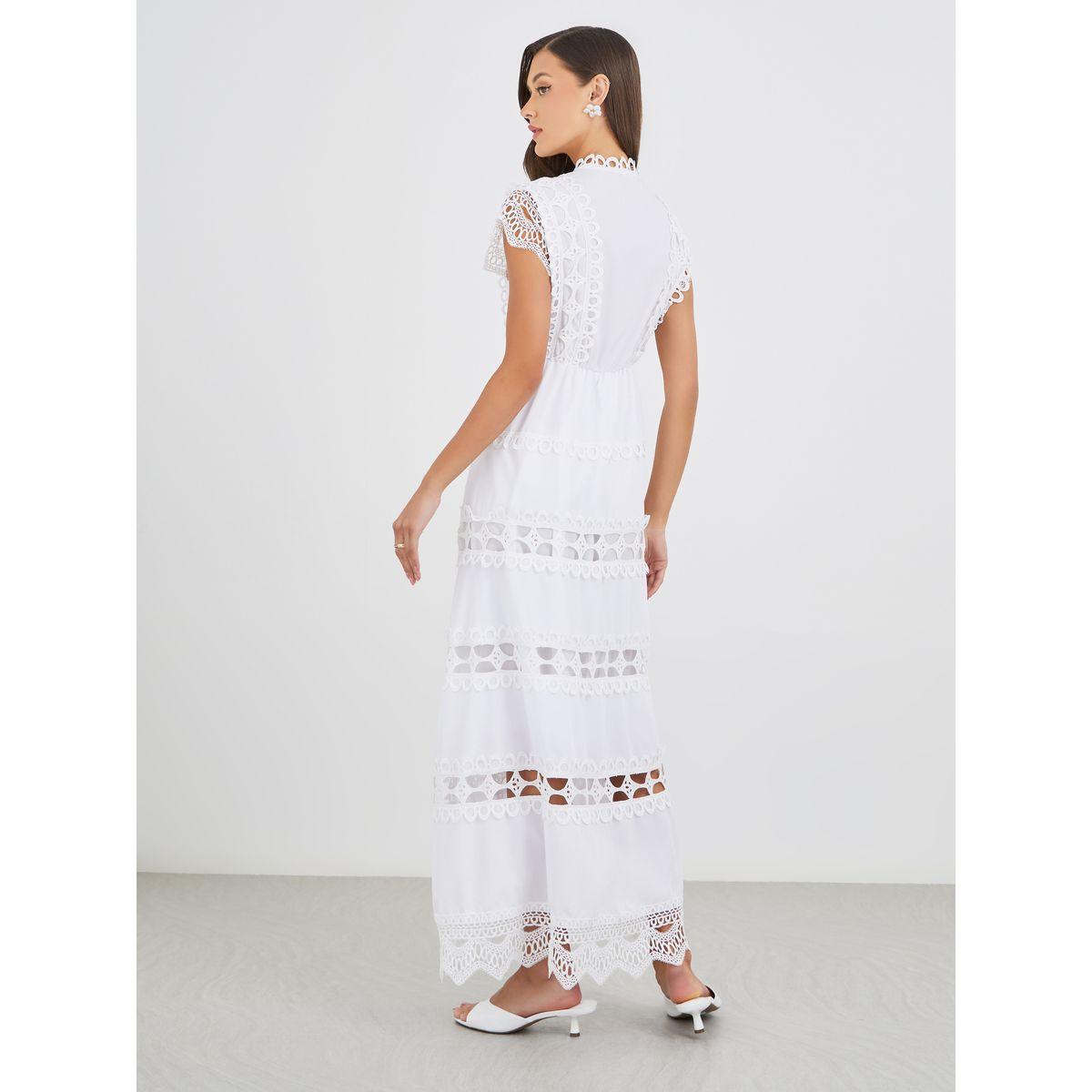 فستان طويل سادة بأكمام طويلة وكسرات مع أربطة-women-clothing-dresses-image-5