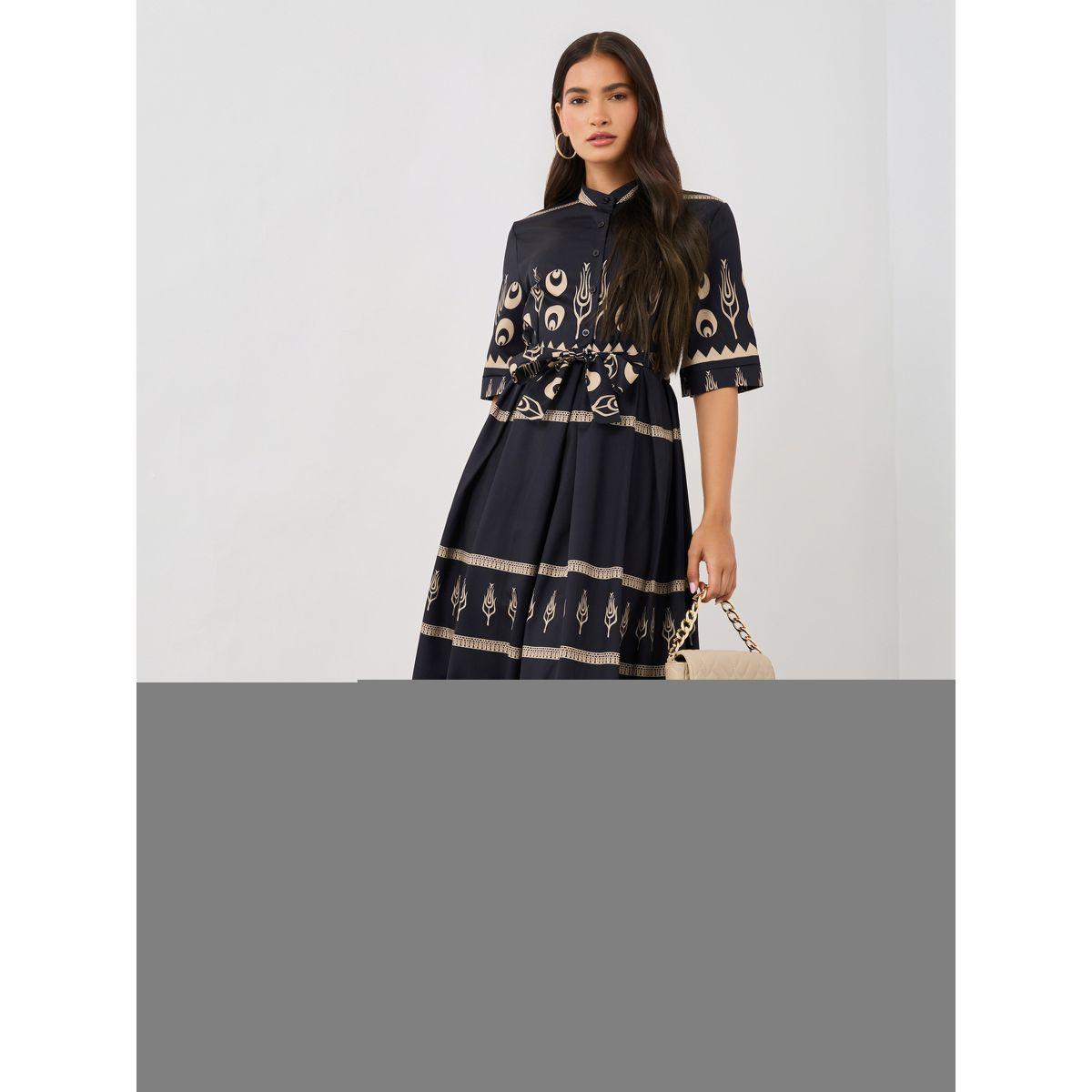 Styli Printed Short Sleeves A-Line Midi Dress-women-clothing-dresses-image-1