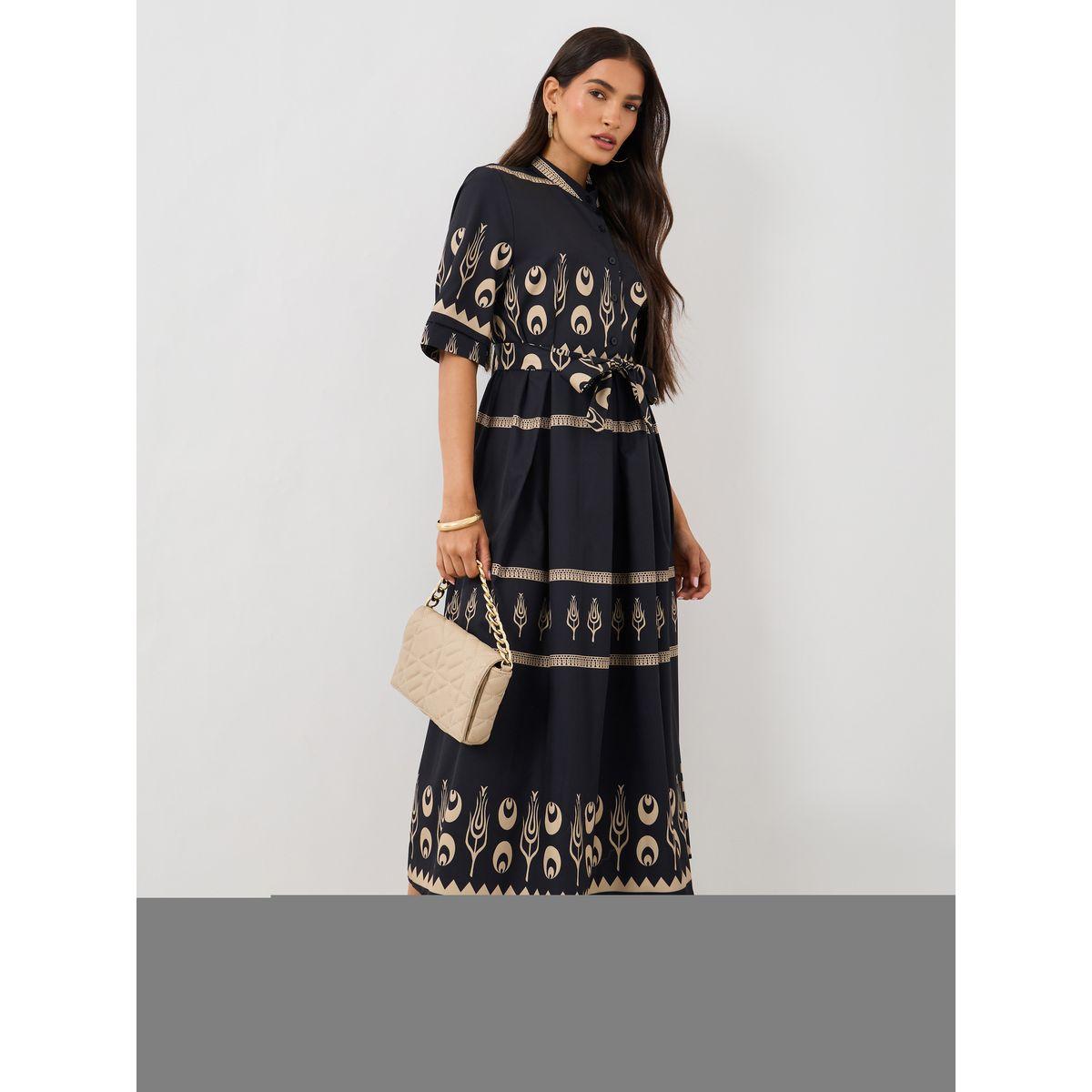 فستان ميدي مطبع بأكمام قصيرة-women-clothing-dresses-image-2