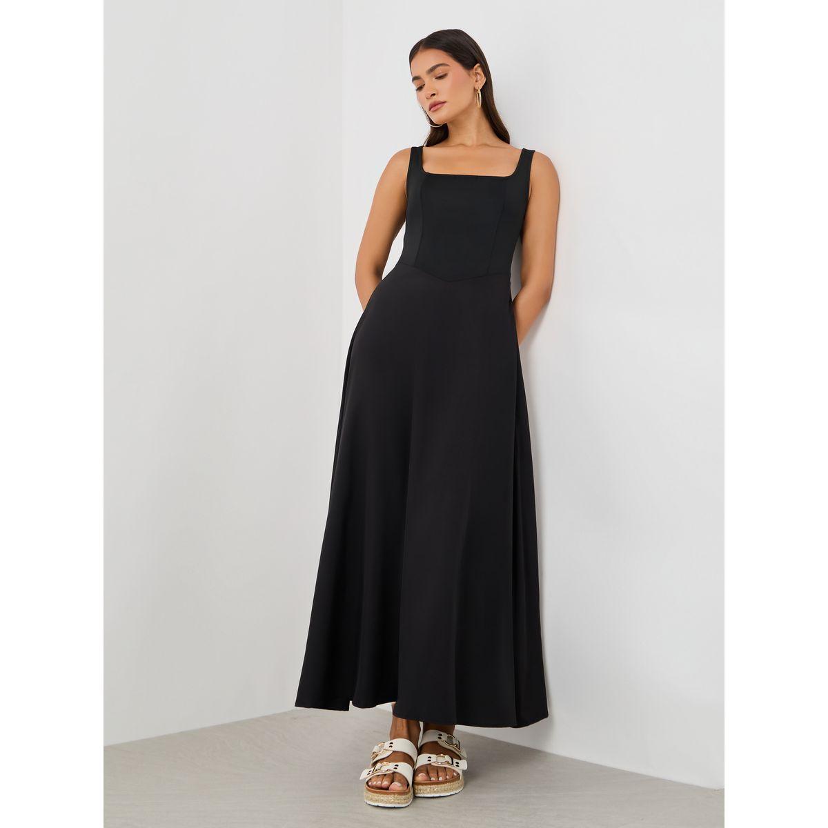 Styli Plain Sleeveless A-Line Maxi Dress with Square Neck-women-clothing-dresses-image-1