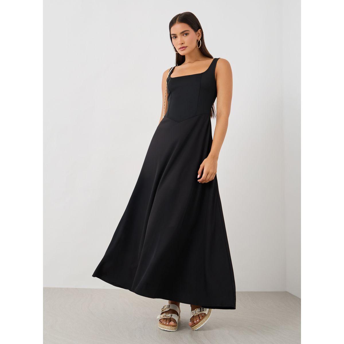 فستان طويل سادة بلا أكمام مع ياقة دائرية-women-clothing-dresses-image-2
