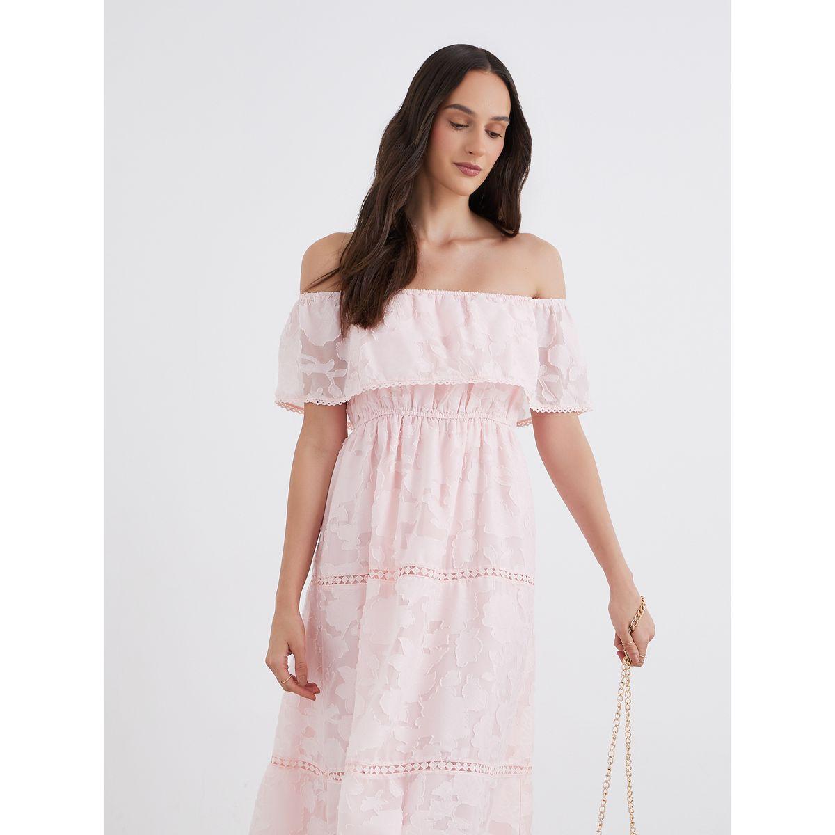 فستان ميدي بأكتاف مكشوفة مع تفاصيل كسرات-women-clothing-dresses-image-3