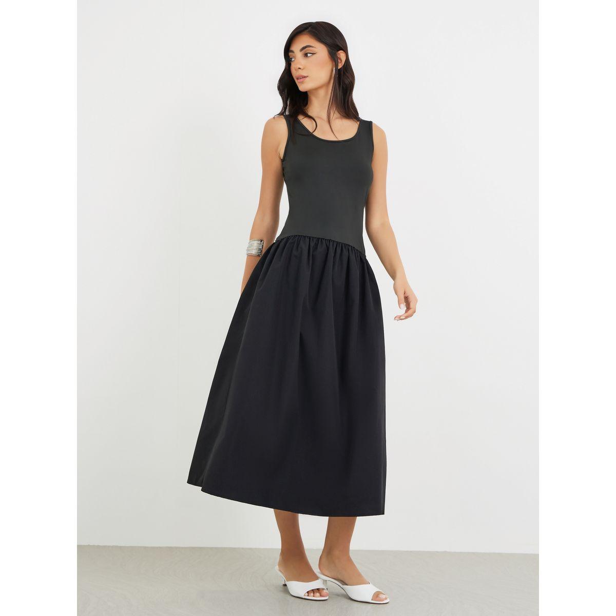 Styli Solid Sleeveless A-Line Midi Dress-women-clothing-dresses-image-1