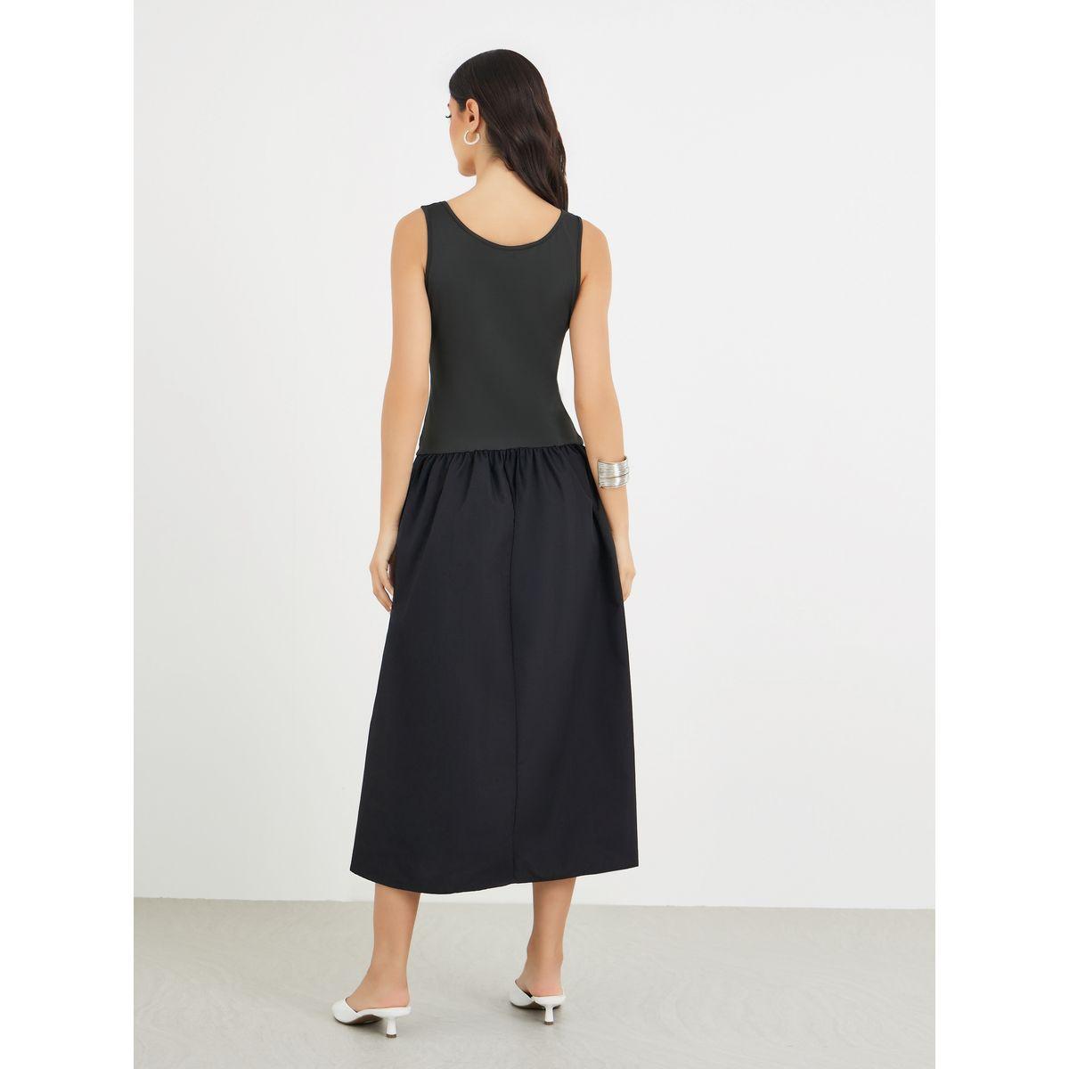 Styli Solid Sleeveless A-Line Midi Dress-women-clothing-dresses-image-5