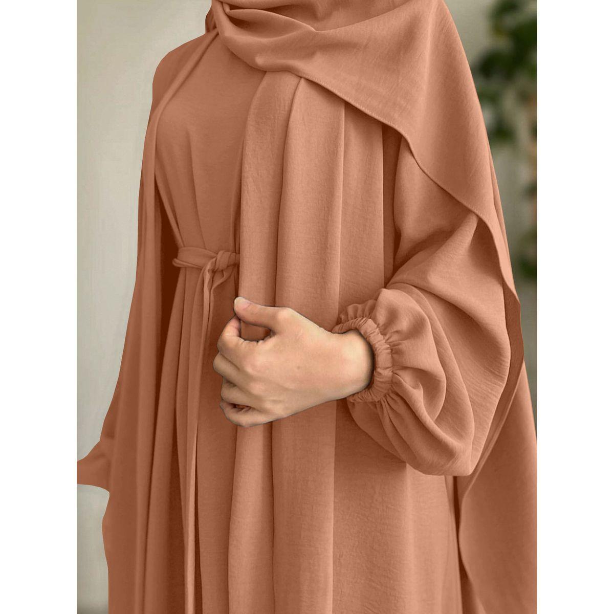 عباية سادة بأكمام طويلة مع فستان داخلي-women-arabicclothing-abayas-image-1