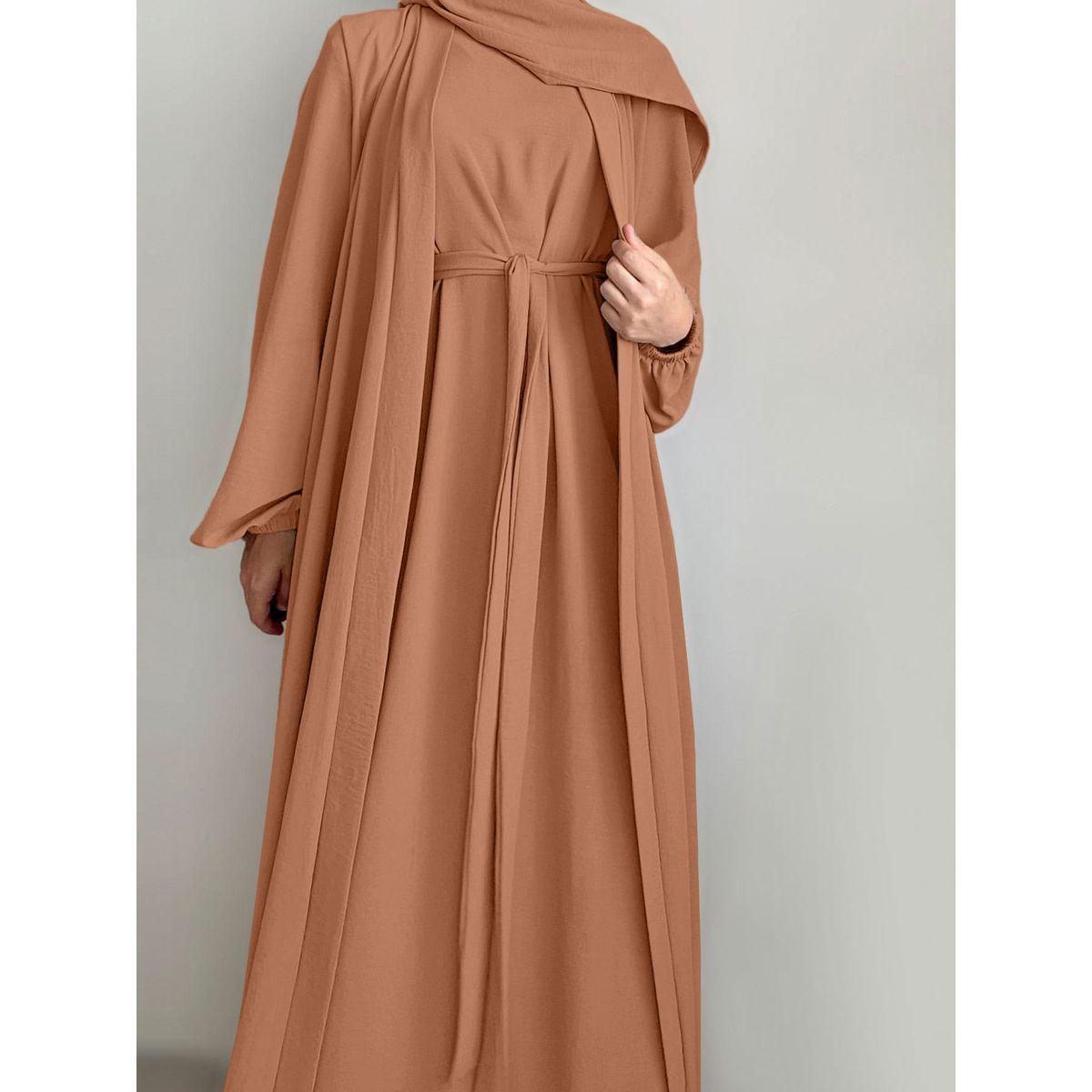 Styli Women Solid Long Sleeve Front Open Abaya with Inner Dress-women-arabicclothing-abayas-image-2