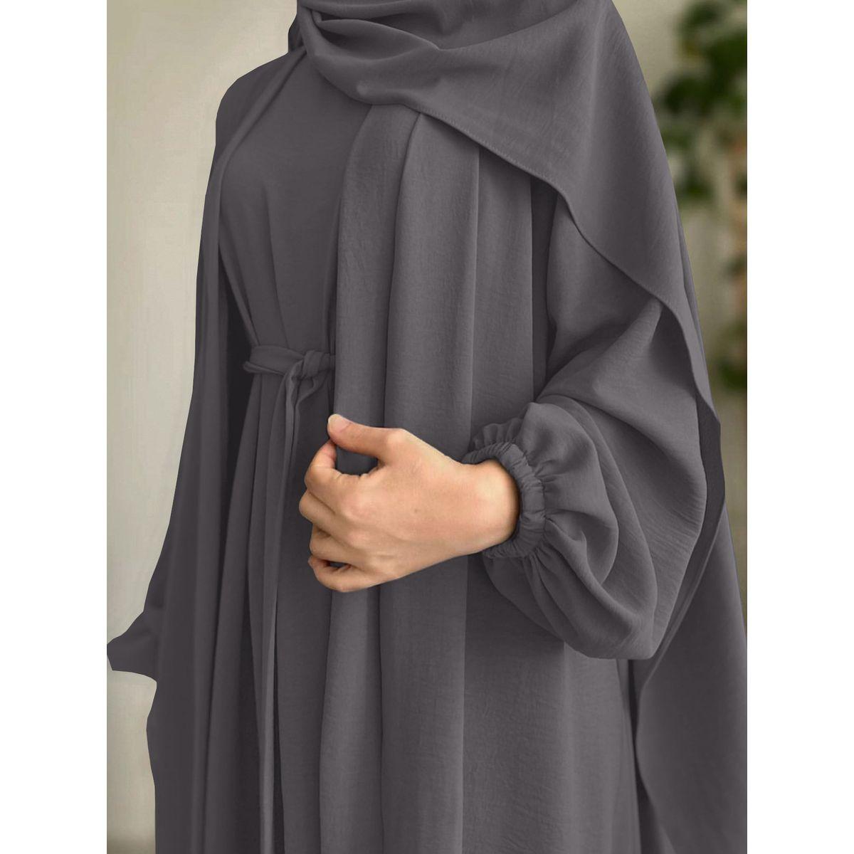 عباية سادة بأكمام طويلة مع فستان داخلي-women-arabicclothing-abayas-image-1