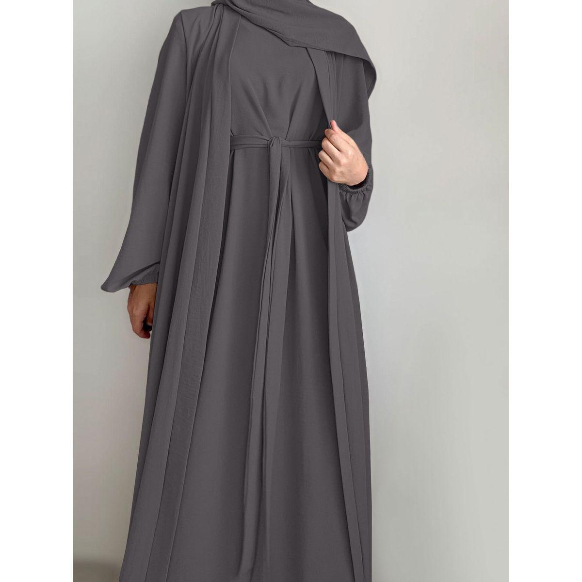 عباية سادة بأكمام طويلة مع فستان داخلي-women-arabicclothing-abayas-image-2